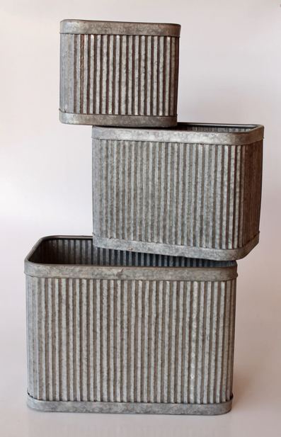 Set Of Three Rectangular Metal Planters Designbyu