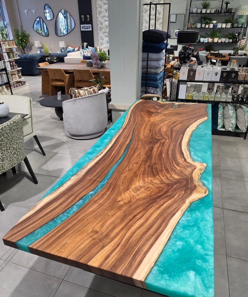Aqua River — turquoise pour, live edge