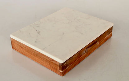 Marble and wood cheese knife box and board