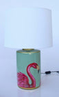 GREEN & PINK FLAMINGO LAMP BASE OFF WHITE SHADE